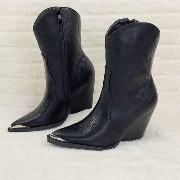 Tallas Black Cowgirl Cowboy Ankle Boots Western Block Heels - Picture 8 of 9